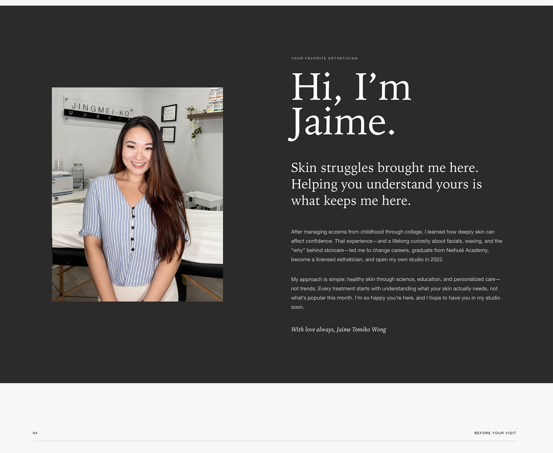Esthetician Bio — screenshot