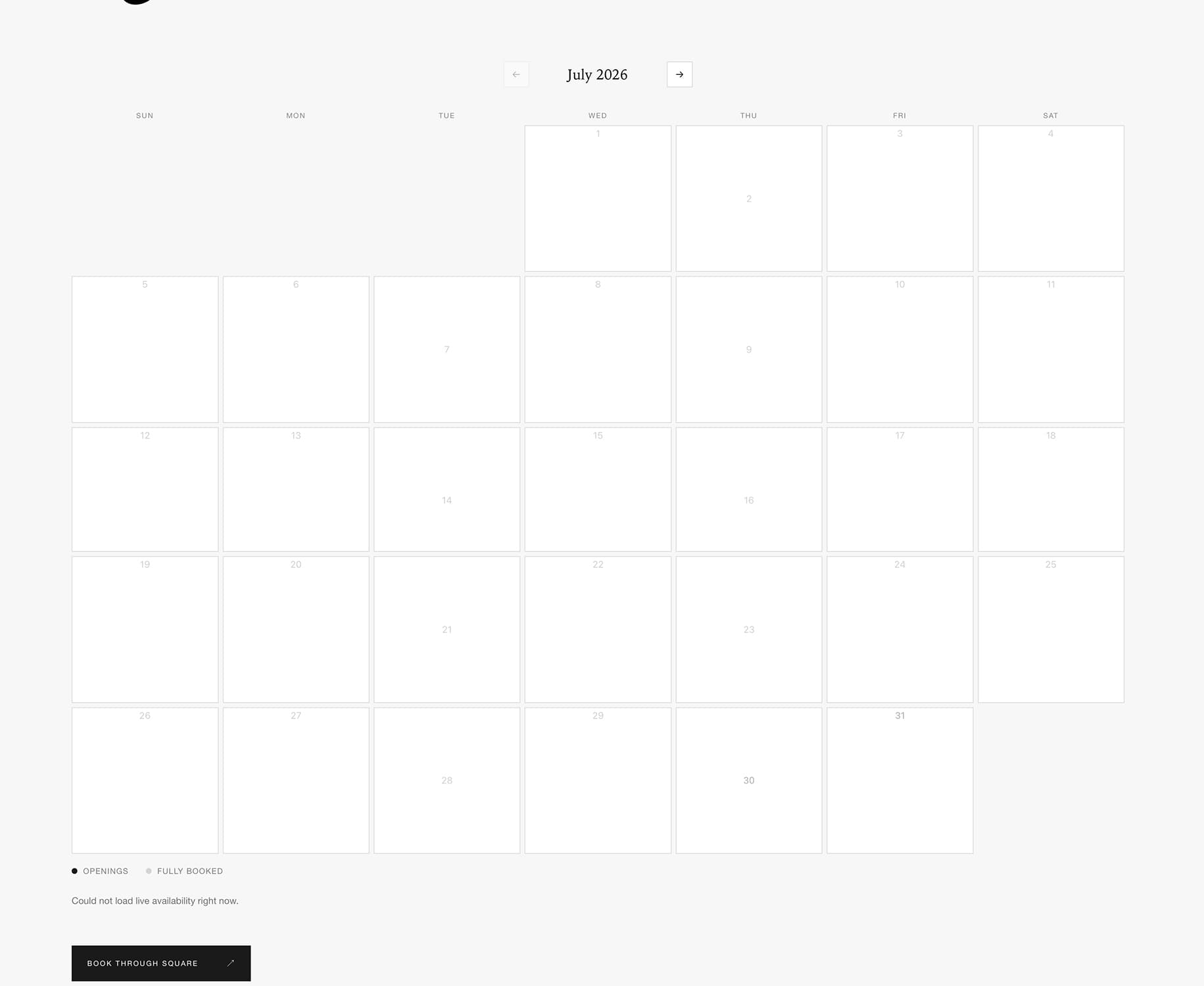 Live Booking Calendar — screenshot