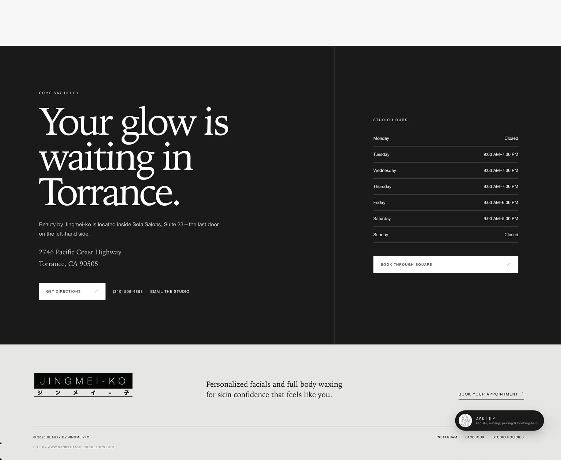 Contact, Lily & Footer — screenshot