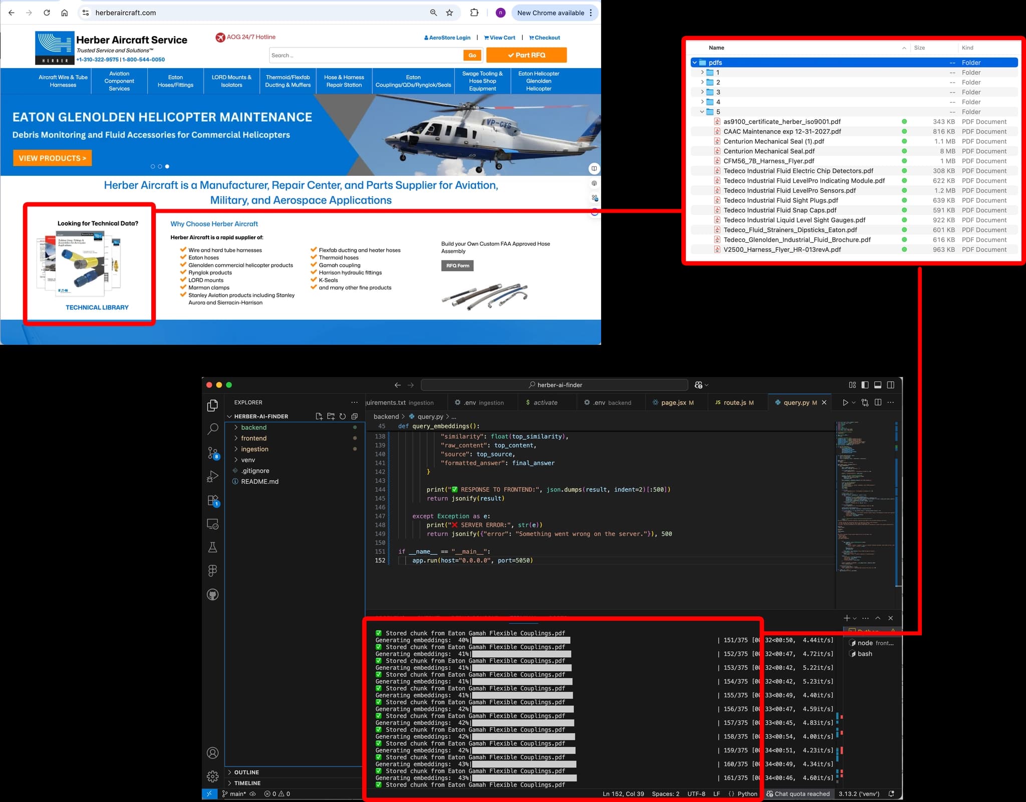 Herber Aircraft technical library pipeline — PDF ingestion, OCR, tagging, and embedding generation