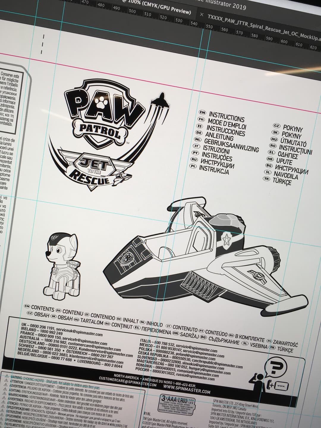 Multilingual Paw Patrol product instructions detail