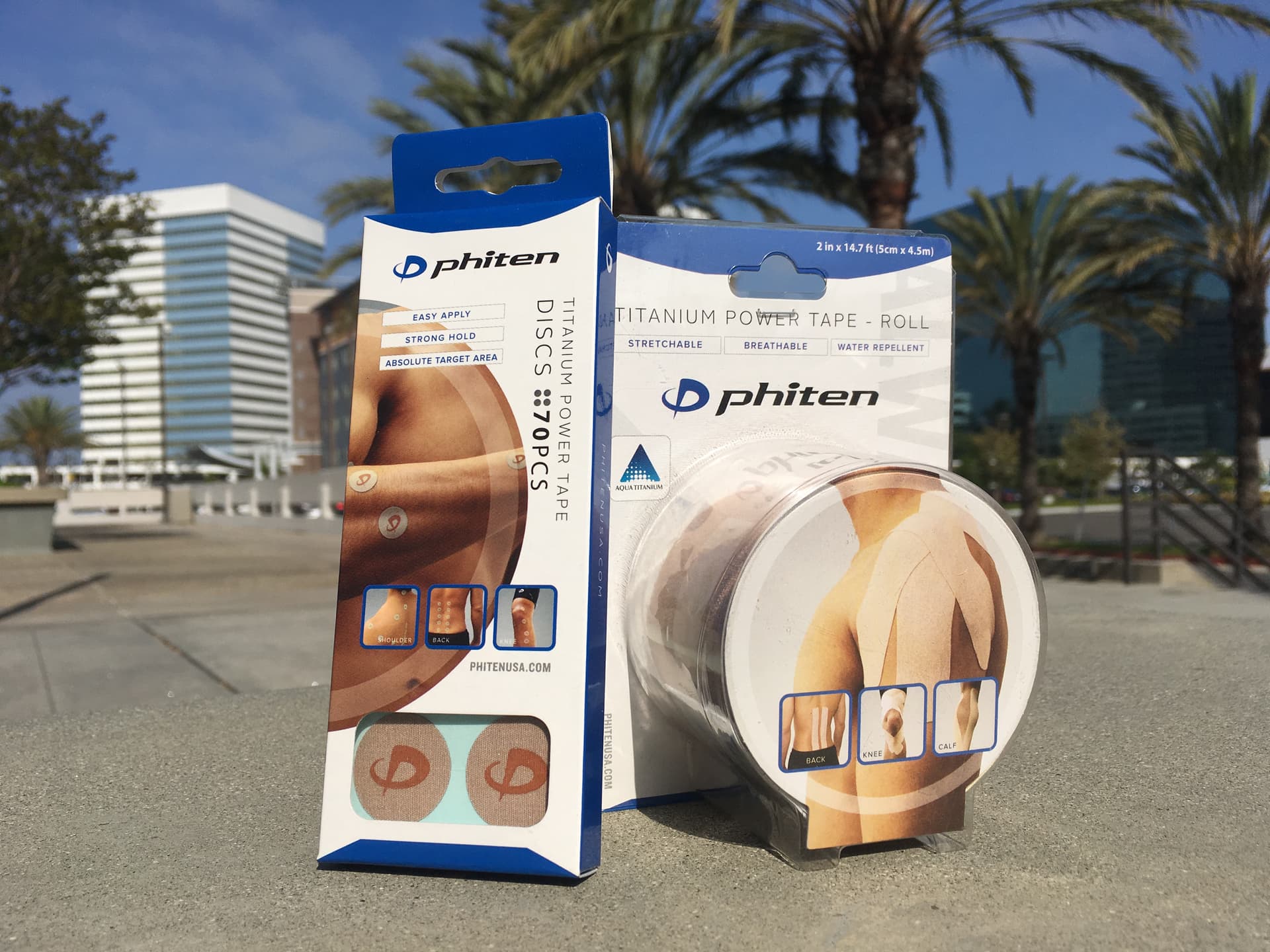 Phiten Titanium Power Tape discs and roll, finished retail packaging