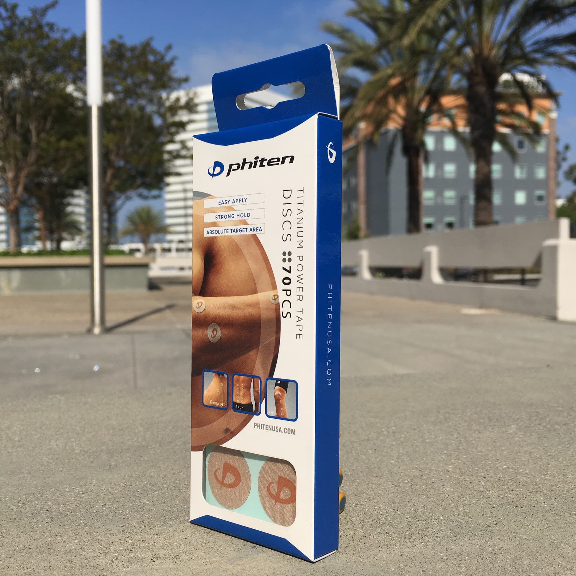 Phiten Titanium Power Tape discs box, finished retail packaging