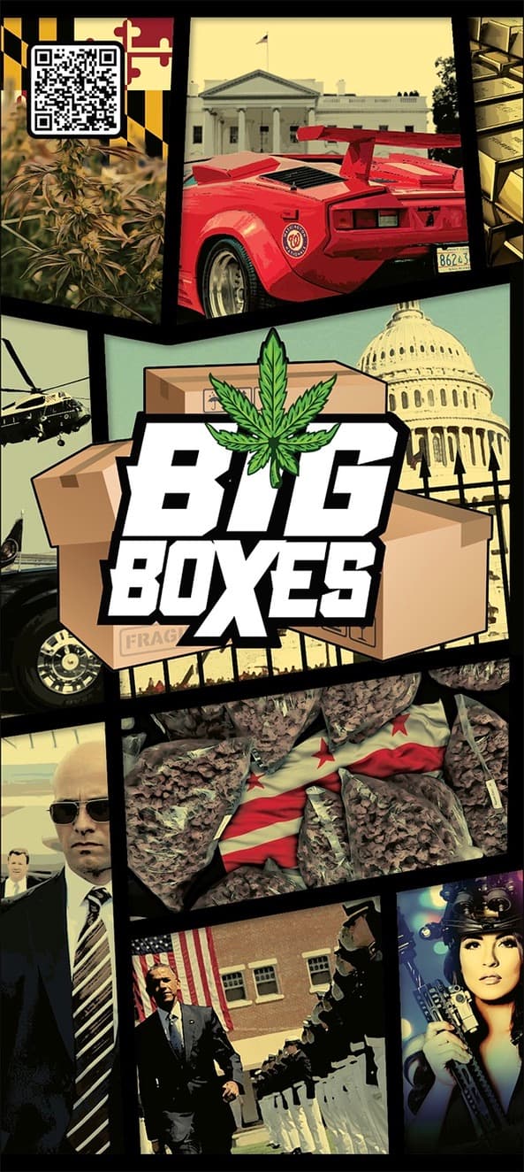 Big Boxes / Josh Wax standing banner, close-up detail