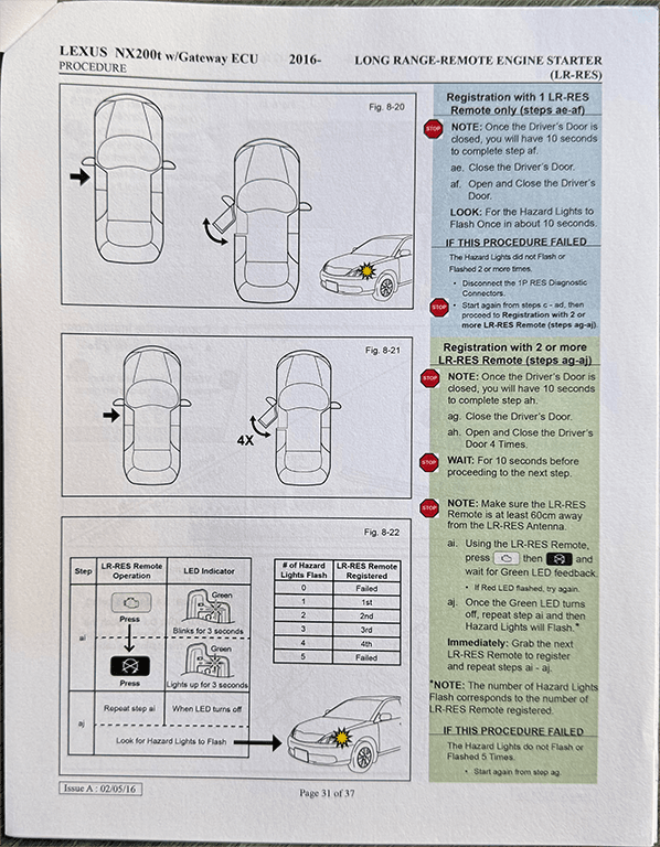 Remote engine starter checks and procedures for installers