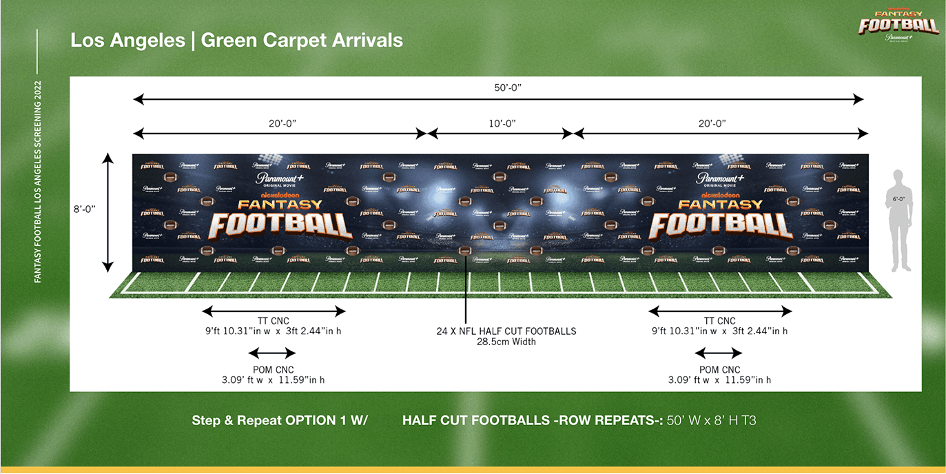 Fantasy Football LA green carpet step and repeat