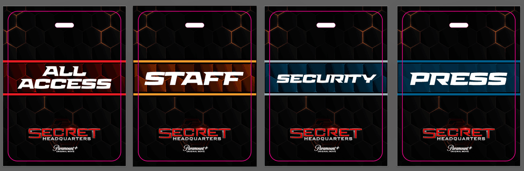 Secret Headquarters premiere event credential badges